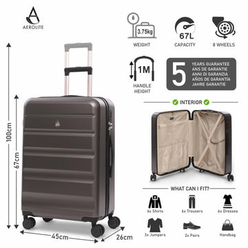 Aerolite 24” Medium 67L ABS Check-In Suitcase – Lightweight Hard Shell Luggage with 4 dual Spinner Wheels, TSA Lock & Organised Interior – Charcoal